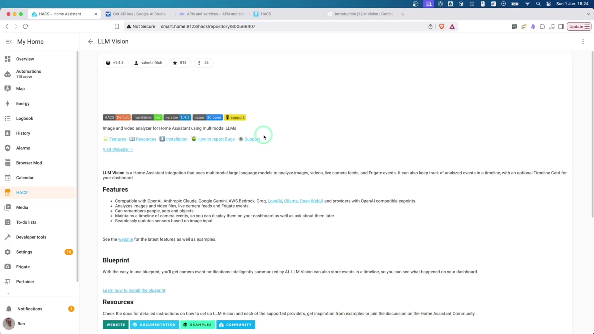 Installing the LLM Vision Integration demonstration at 122.0s